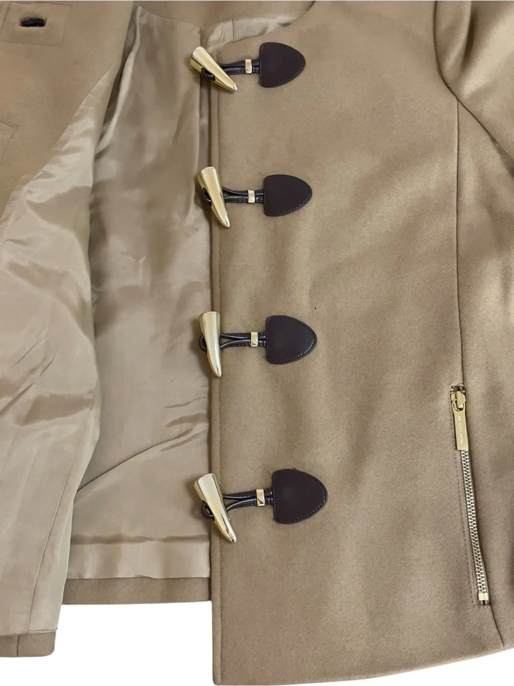 Michael Kors Brown Collarless Jacket Wool Blend Blazer with Zip‎ Pockets 12